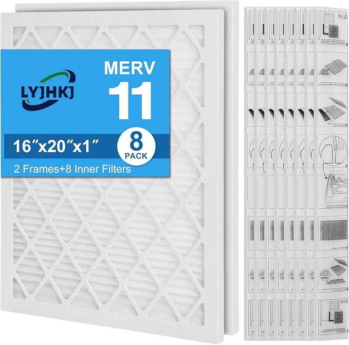 16x20x1 MERV 11 Air Filter, Quality AC/HVAC Furnace Filter，2 Reusable ABS Frame by LYJHKJ