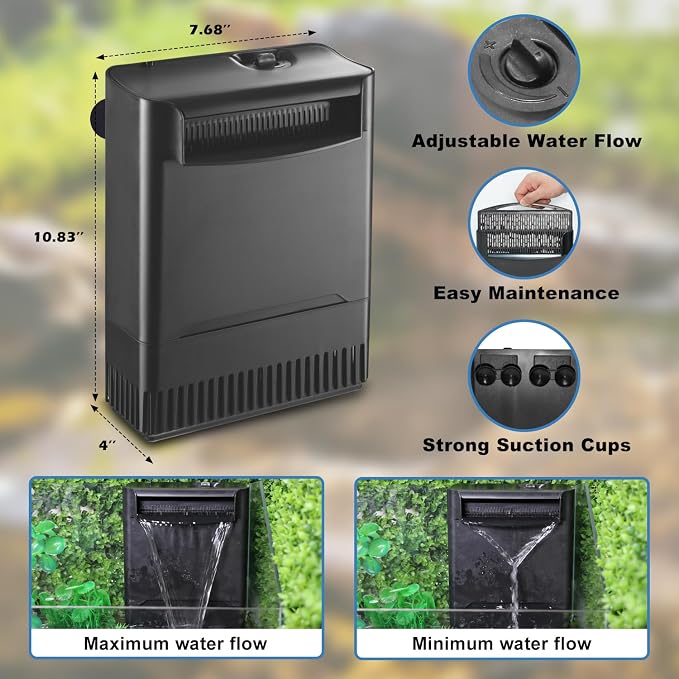 Turtle Tank Filter Aquarium Filter Power Adjustable 20-75 Gal. 290GPH Large - Image 5