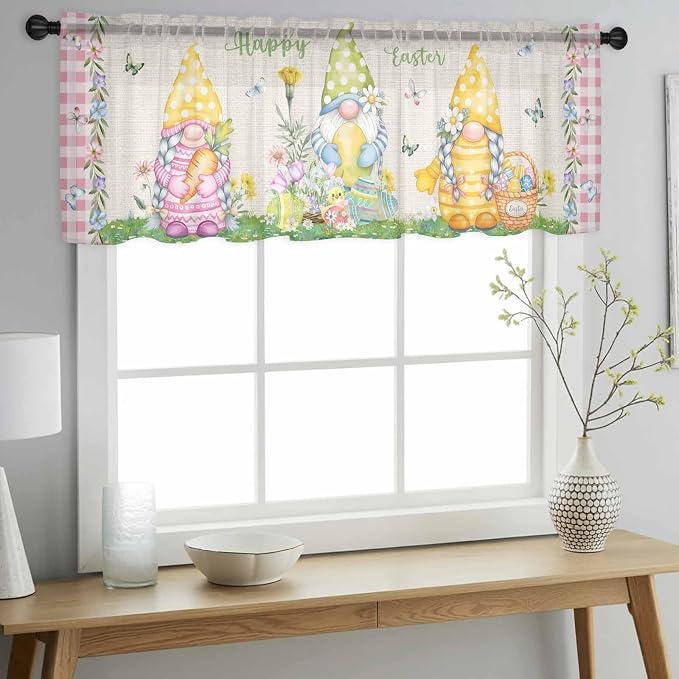 Easter Sheer Valances for Windows 42"x18", Light Filtering Kitchen Curtains - Image 2