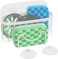 HapiRm Sponge Holder for Kitchen Sink - Sink Caddy with Unique M-Shaped, 2 Installation Methods Kitchen Organizer, Rustproof Stainless Steel Sponge Caddy - White