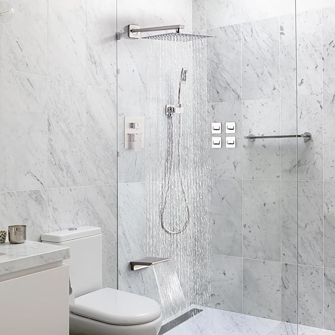 Shower Faucet Set Complete with Tub Spout Shower System Wall Mounted with 10 inch Rainfall Shower Head and Handheld Shower Rain Shower Combo for Bathroom, Brushed Nickel