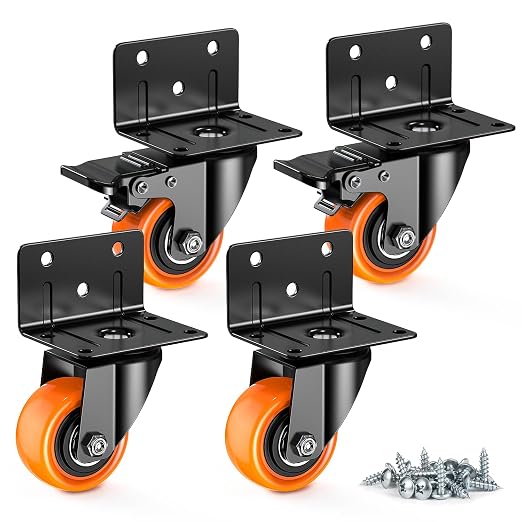 HOLKIE 2 Inch Side Mount Caster Wheels Set of 4, Heavy Duty L-Shaped Bracket by HOLKIEUSA