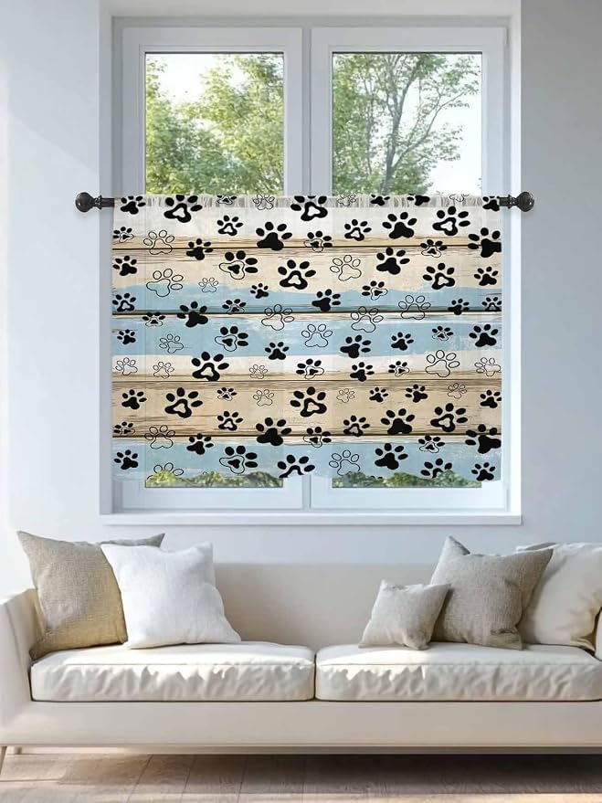 Sheer Curtains 54 Inch Length, Vintage Farmhouse Rustic Wooden Grain Privacy - Image 4