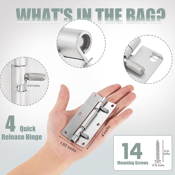 4 Inch Quick Release Hinge, Stainless Steel 304, Detachable, Spring Release - Image 5