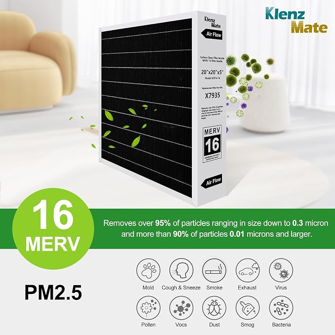 Upgraded 2 - Pack X7935 20x20x5 MERV 16 Air Filter Bundle, Carbon Clean Healthy - Image 2