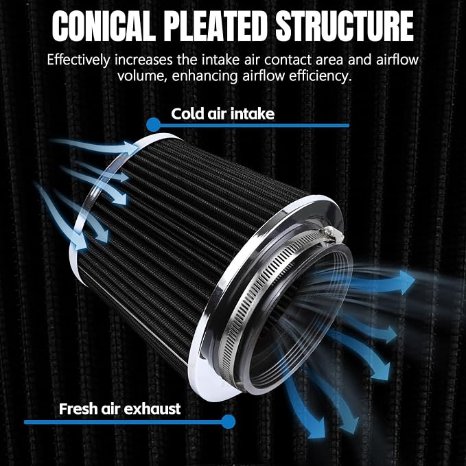 Hovom Universal Clamp-On Air Intake Filter, 76 89 102MM High Flow Round Tapered - Image 3