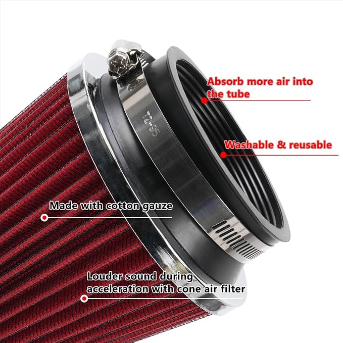Clamp-On Cold Air Intake Filter, High Performance, Washable Filter, Replacement - Image 4