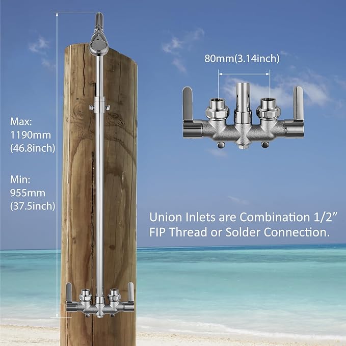 Aolemi Outdoor Shower Fixtures Outdoor Shower Kit Faucet System 3 Inch Center 2 Handle Exposed Shower with Brass Mix Valve with Adjustable Bar Pipe Upward Polish Chrome