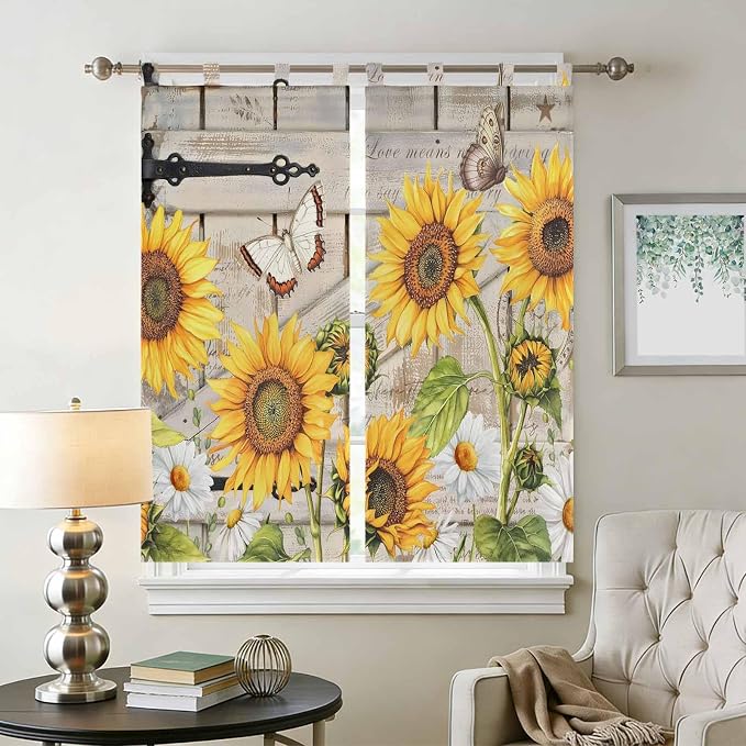 Farm Flowers Bathroom Curtains 63 Inch Length, Window Curtains Tab Top - Image 2