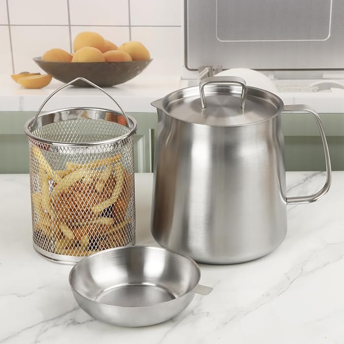 68oz 304 Stainless Steel Oil Filter Pot, Heavy Duty Bacon Grease Container & - Image 9