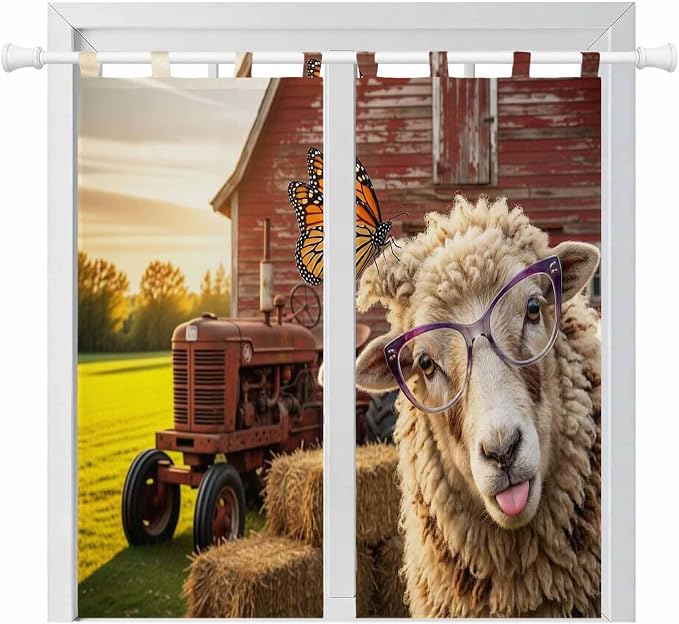Farm Sheep Bedroom Curtains 72 Inch Length, Window Curtains Tab Top, Farmhouse by Unknown