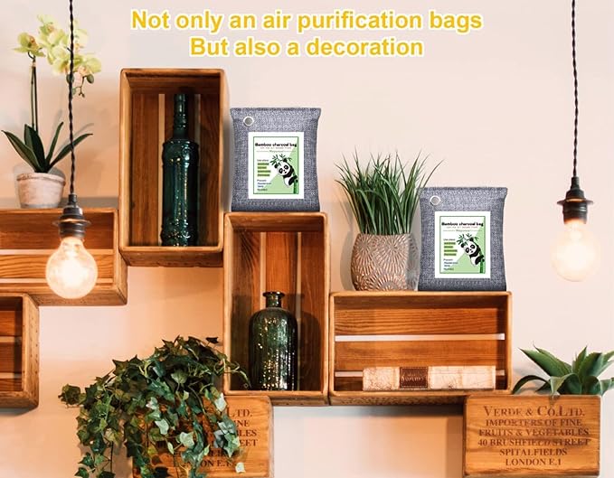 Activated Charcoal Odor Absorber for Strong Odor, Basement, Cars, Closets, Shoes, Smoke. 8 Pack Bamboo Charcoal Air Purifying Bags Deodorizer Odor Eliminator for Home