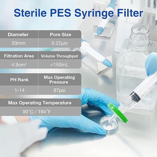 SimPure Sterile Syringe Filter PES 200 Pack, 0.22um Pore Size, 33mm Membrane - Image 2