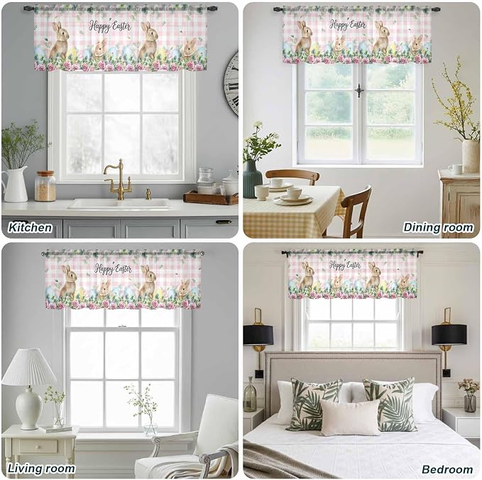 Easter Sheer Valances for Windows 42"x12", Light Filtering Kitchen Curtains - Image 5