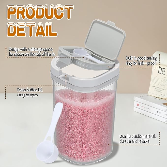2 Pack Bath Salt Jar with Pop-Up Airtight Lid and Scoop, 1.8L Plastic Airtight Storage Canister Bathtub Accessories for Bathroom Salt, Flour, Candy, Tea