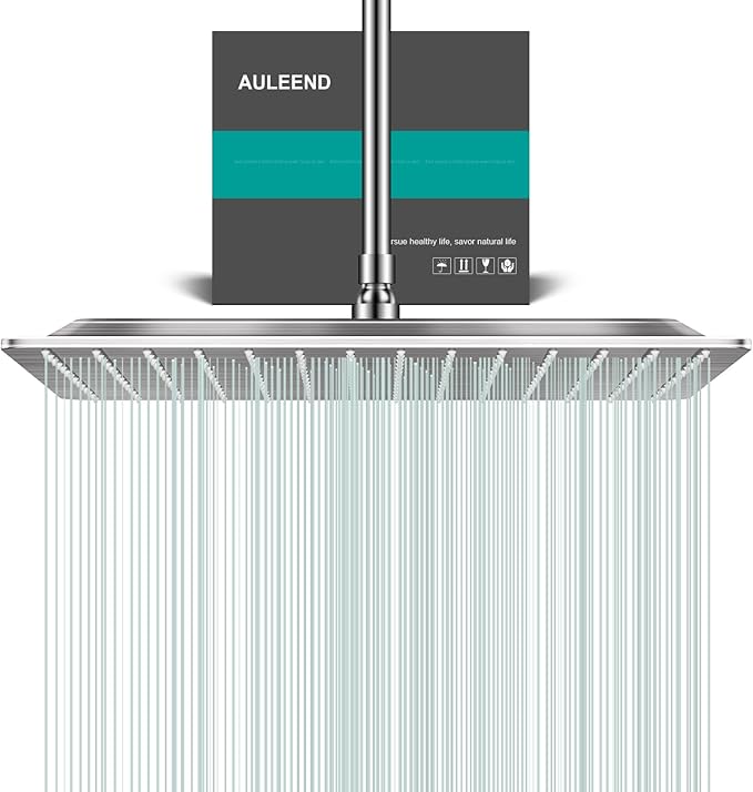 Square Rain Shower Head, High Flow Stainless Steel,Work with any decorative style，All Metal Rainfall Shower Head (Brushed Nickel, 16)