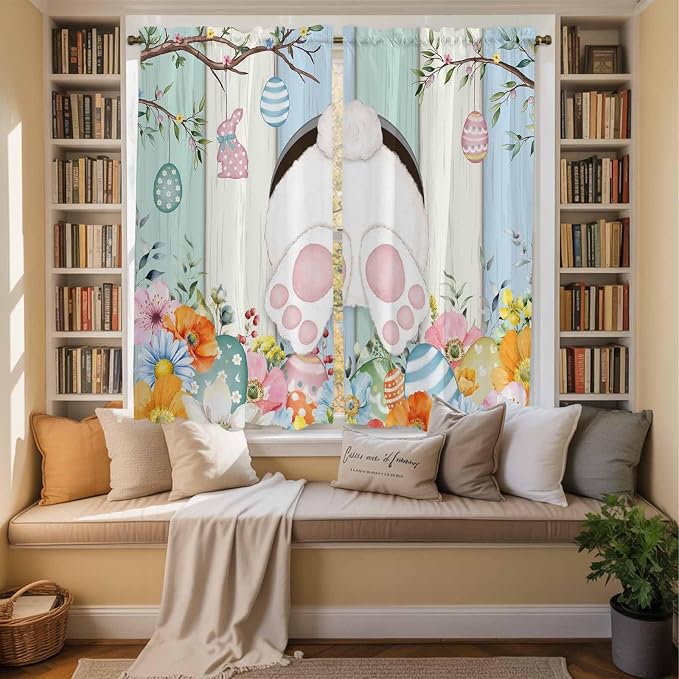 Easter Window Curtains 63 Inch Long 2 Panel Set, Rod Pocket Bedroom Curtains & - Image 3