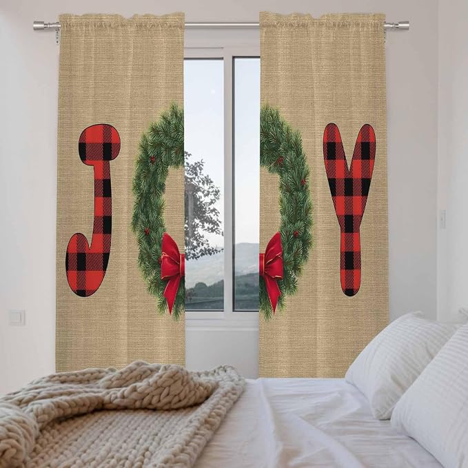 Red Green Christmas Window Curtains 72 Inch Long 2 Panel Set, Rod Pocket Long - Image 4