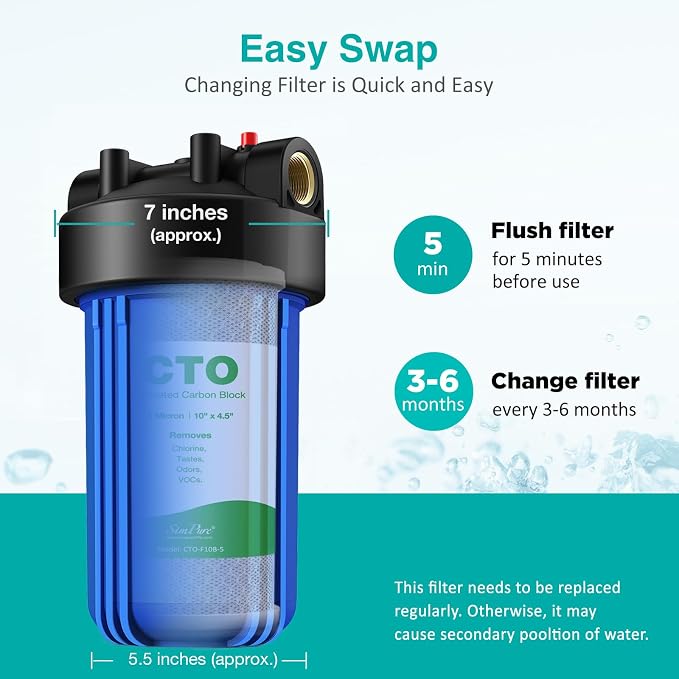 SimPure Whole House Water Filter Cartridges 5 Micron 10" x 4.5" CTO Activated - Image 4
