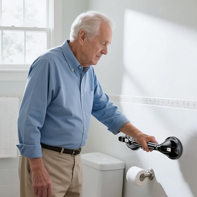 DAILYLIFE Grab Bars for Bathtubs and Showers, 19 inch Shower Handles for Elderly Suction, 300lbs Safety Shower Grab bar for Seniors and Elderly, Black(1 Pack)