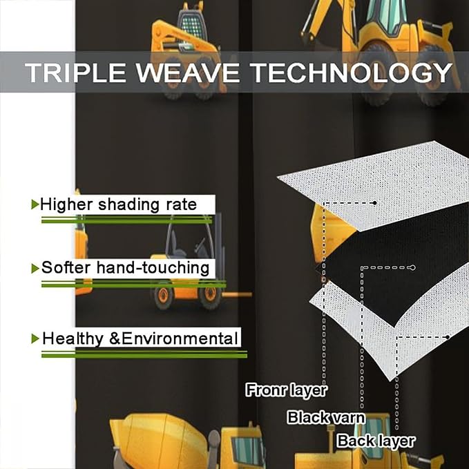 Kids Construction Window Curtains, Construction Machinery Equipment Mode of - Image 7