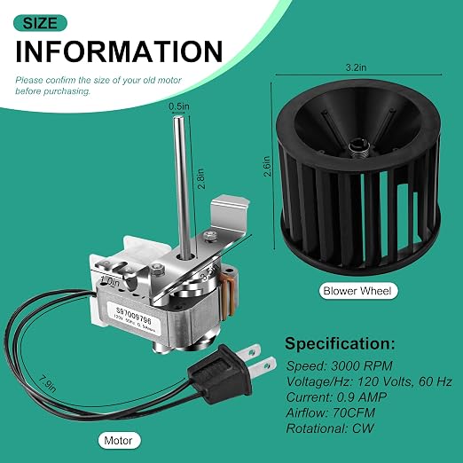 AMI PARTS Upgraded S97009796 Bathroom Fan Motor Blower Assembly Fit - Image 2