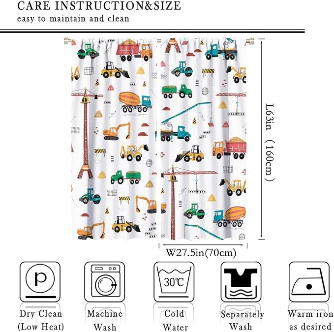 Construction Window Curtains, Kids Cartoon Construction Machines Building Hand - Image 4