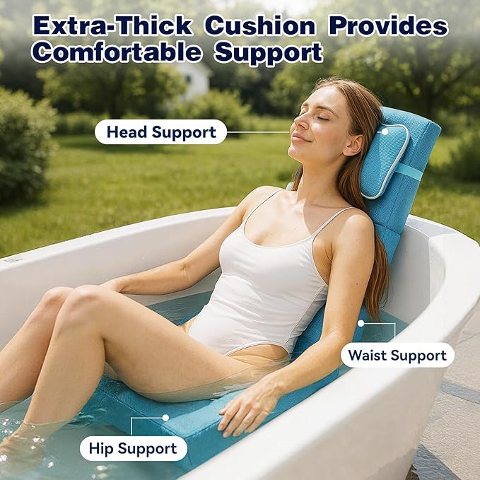 Hot Tub Booster Seat for Adults, Thickened Bathtub Cushion with Backrest and Removable Bath Pillow, 3D Air Mesh Hot Tub Seat Accssories, Full Body Support for Back Pain Relief, Relaxing Spa