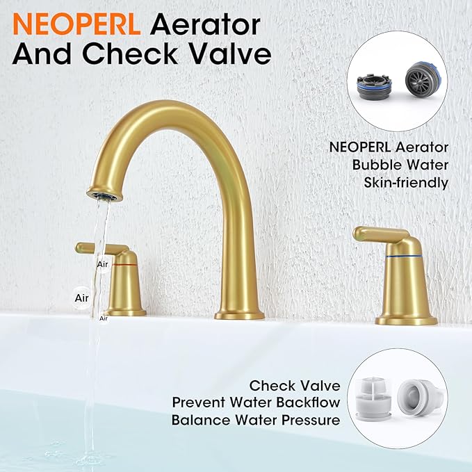 Brushed Gold Roman Bathtub Faucet, 2-Handle High Flow Tub Filler with Valve Widespread Deck Mount Bath Tub Faucet Set Classic High Arch WT-9807BG02