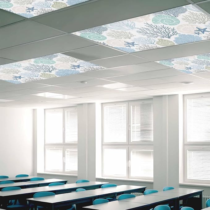 Fluorescent Light Covers for Ceiling Lights Nautical Coastal Ocean Coral - Image 2