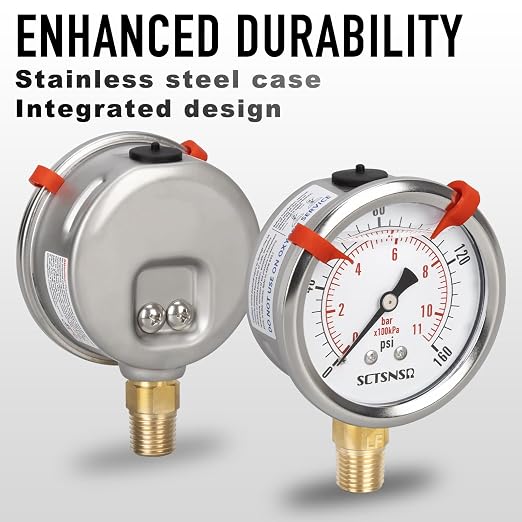 0 to 160 Psi Lead-Free Pressure Gauge, Glycerin Liquid Filled, 2.5 inch Dial - Image 3