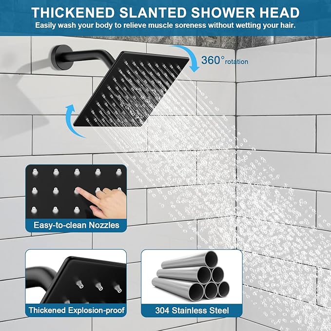 Shower Faucet Set Matte Black Shower System, Ceiling Mount 10 Inch Shower Head With Wall Mount 6 Inch Shower Head and 2 in 1 Handheld Spray, Push Button Diverter Shower Valve Trim Kit Complete