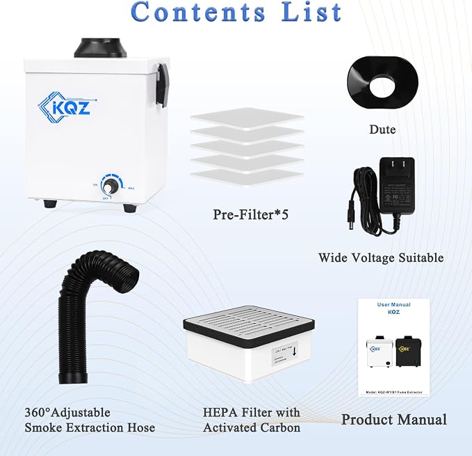 KQZ-W1 Solder Fume Extractor, 168m³/h Strong Suction Smoke Extractor, 5*Thick - Image 7