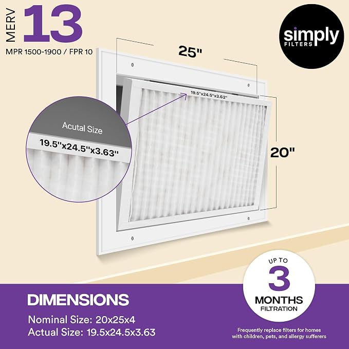 Simply 20x25x4 Air Filter, MERV 13, 6 Pack, Furnace Air Filter - Image 3