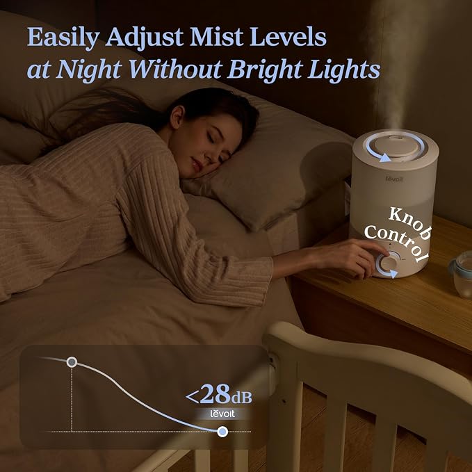 Levoit Humidifiers for Bedroom, 3L Cool Mist, Essential Oil Diffuser | Top - Image 5
