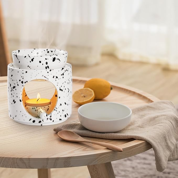 WD&CD Wax Melt Ceramic Oil Burner Black and White, Aroma Diffuser Essential Oil - Image 3