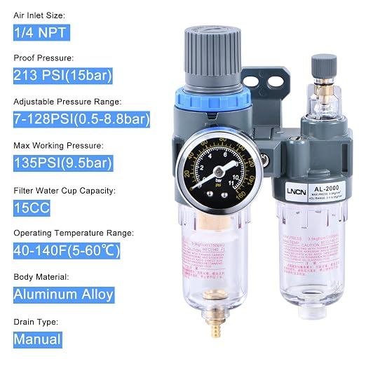 1/4 Inch Compressor Air Filter Pressure Regulator Water-Oil Trap Separator - Image 2