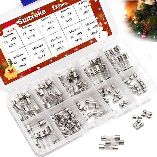 120Pcs Christmas Light Fuses 9 Values 125V Fast Blow Glass Fuses Assortment Kit by Brandquality-Trustworthy