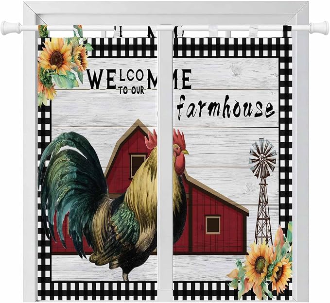 Farmhouse Rooster Bathroom Curtains 63 Inch Length, Window Curtains Tab Top by Unknown