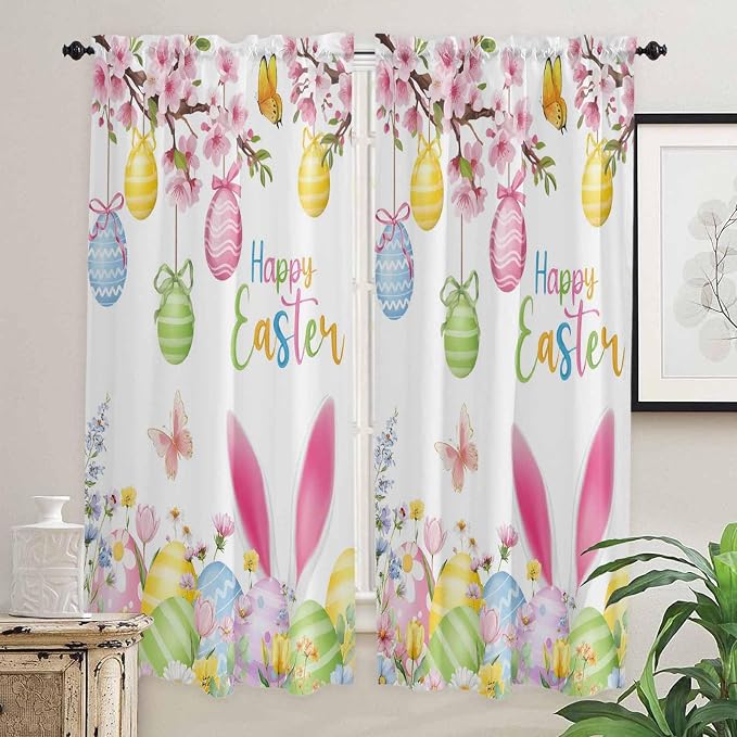 Happy Easter Living Room Curtains 72 Inches length, Spring Watercolor Bunny - Image 2