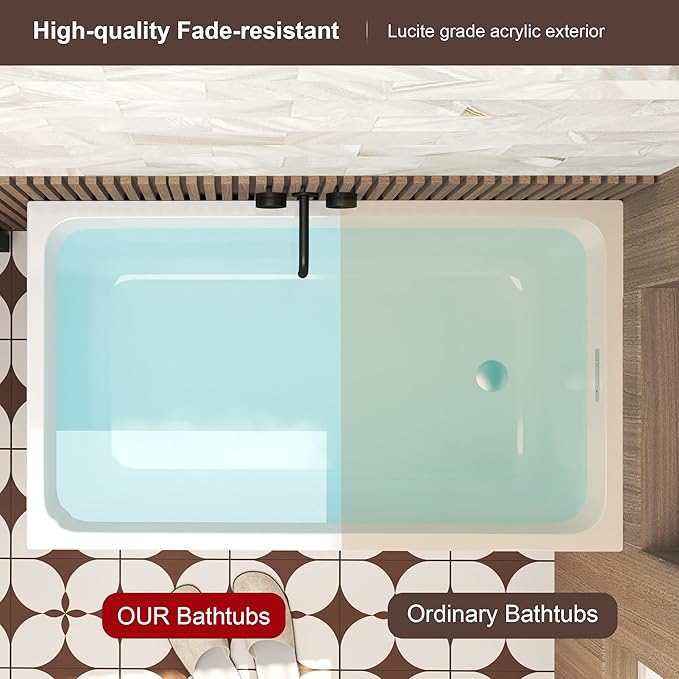 43 Square Inch Acrylic Independent Bathtub, Capacity 50 Gallons, Can Hold 650 Pounds, Smooth White Surface, Chrome Plated Drainage And Overflow (Seated) (White, 43 In No Seat)