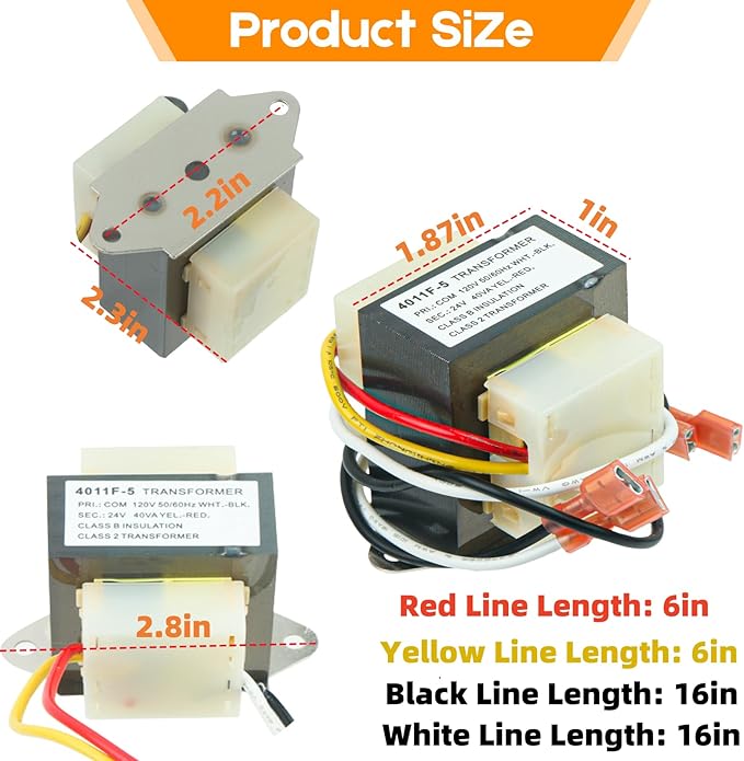 Replacement HVAC Transformer 120 to 24V 40VA #46-24124-06 - Image 7