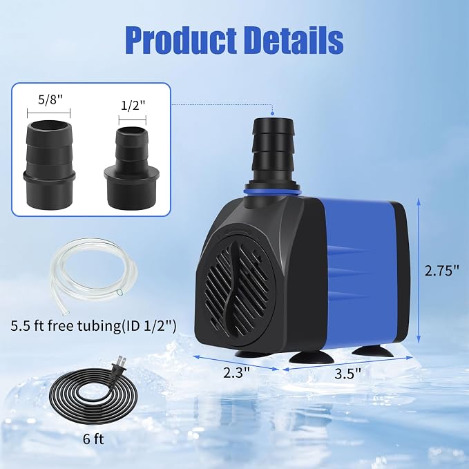 AQUANEAT Fountain Pump, 480 GPH Submersible Water Pump - Image 2