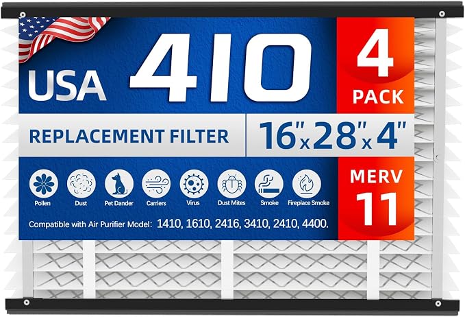 4 Pack, 410 Replacement Air Filter, Nominal Size: 16x25x4, Actual Size: by Luxunik