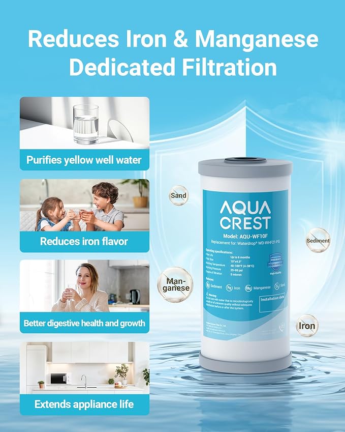 AQUA CREST 10"x 4.5" Whole House Carbon Water Filter, Iron & Manganese Reducing - Image 3