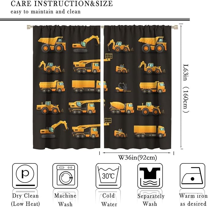 Kids Construction Window Curtains, Construction Machinery Equipment Mode of - Image 4