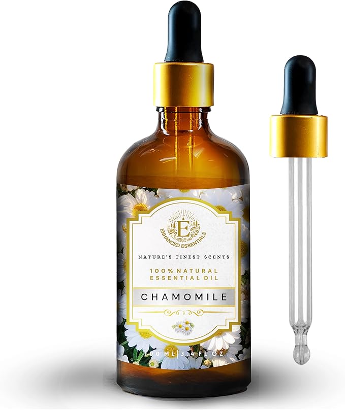 Luxurious Chamomile Essential Oil by Enhanced Essentials|Pure & Slow Distilled|for Diffusers,Skin Care, Aromatherapy, Bath,Massage,Perfume,Gifting,Soap & Candle Making|with Glass Dropper|3.38 fl oz