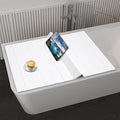 Bathtub Tray 59" x 27.5" Foldable Bathtub Cover Adjustable PVC Shutter Bath Lid Anti-dust Bathtubs Cover for Tub Can Store Wine Glass, Books, Tablets, Cellphones, White