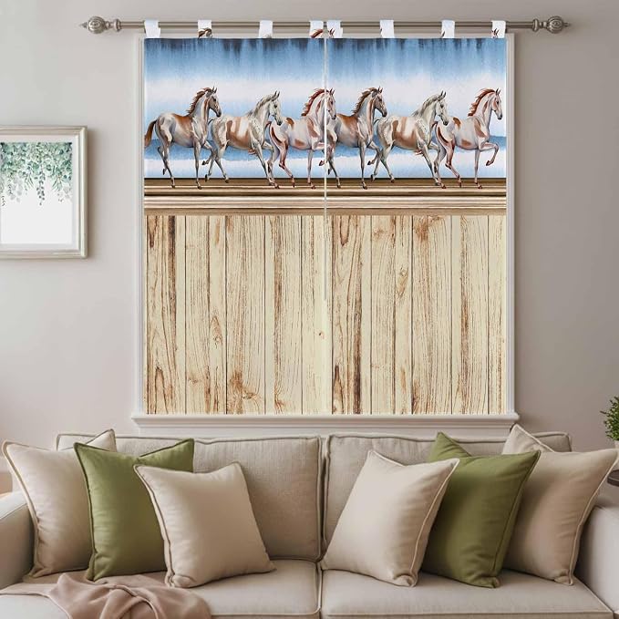Western Horse Bathroom Curtains 63 Inch Length, Window Curtains Tab Top - Image 9