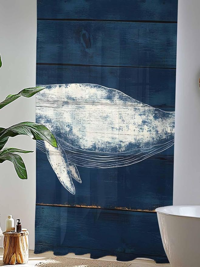 Sheer Curtains 96 Inches Long, Summer Whale Semi Sheer Curtains Light Filtering - Image 4